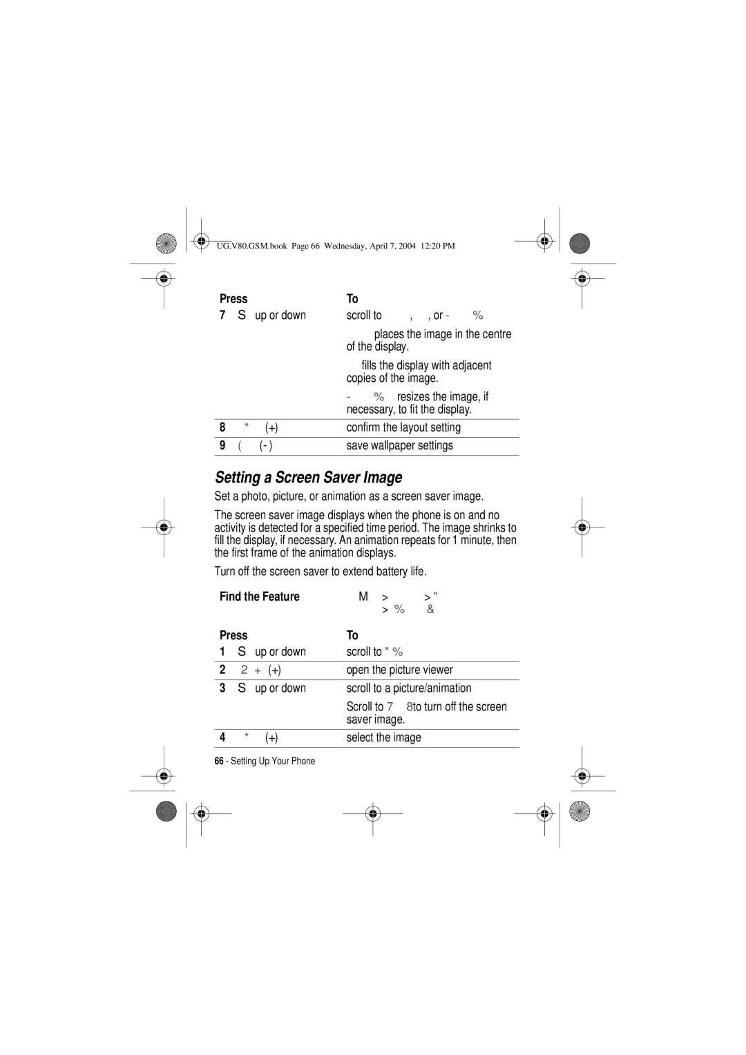 Motorola V80 manual Setting a Screen Saver Image 