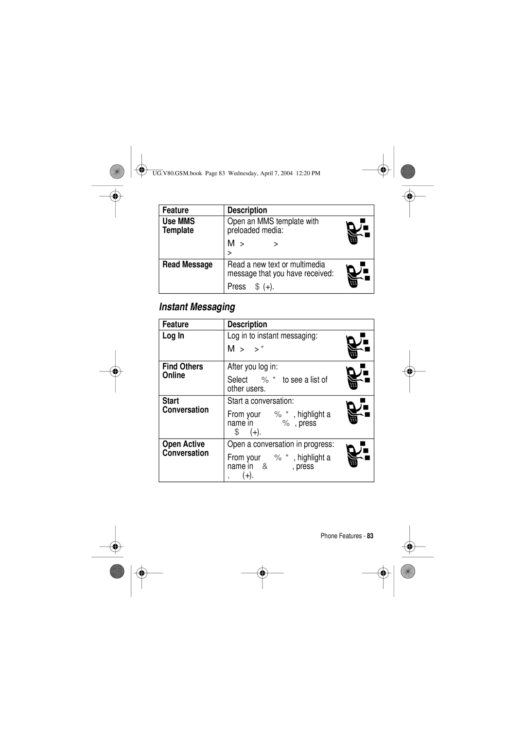 Motorola V80 manual Instant Messaging 