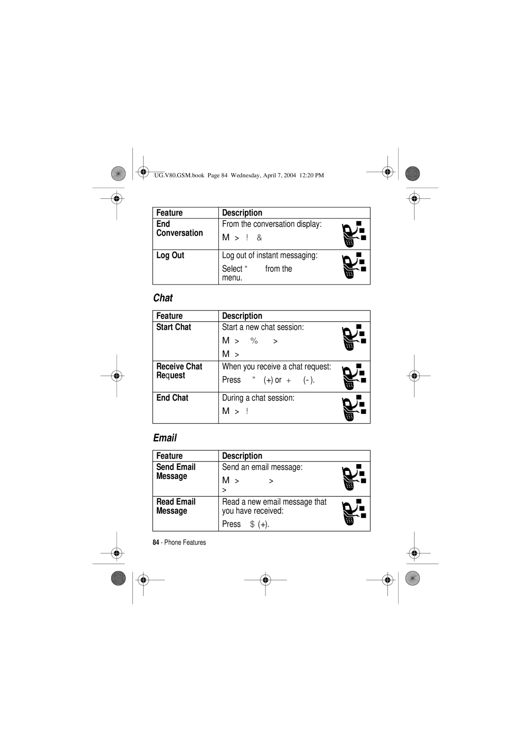 Motorola V80 manual Chat 