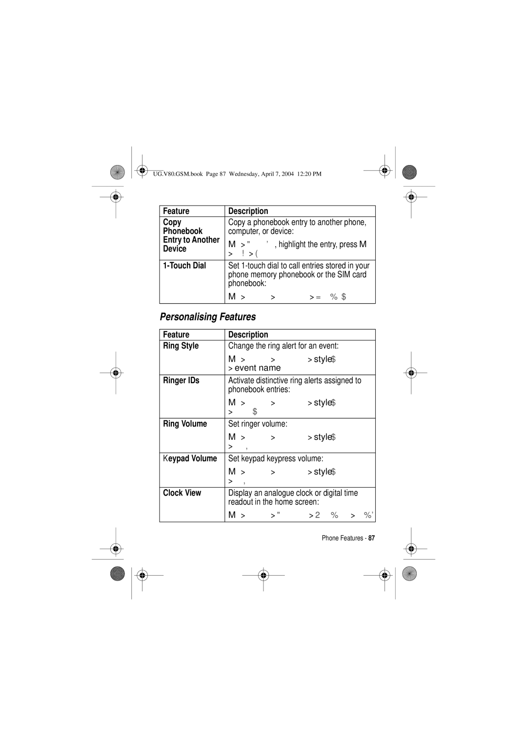 Motorola V80 manual Personalising Features 