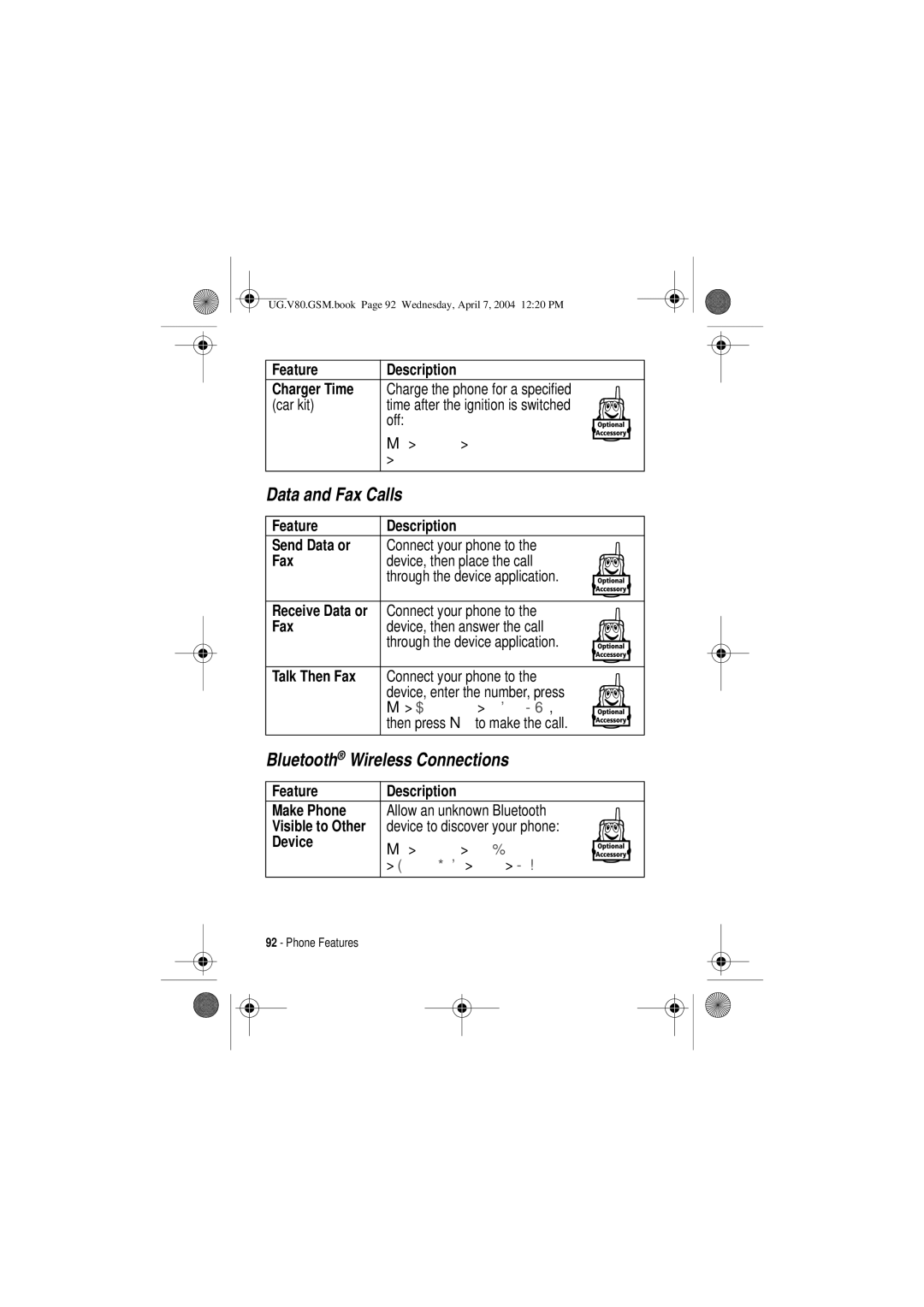 Motorola V80 manual Data and Fax Calls, Bluetooth Wireless Connections 