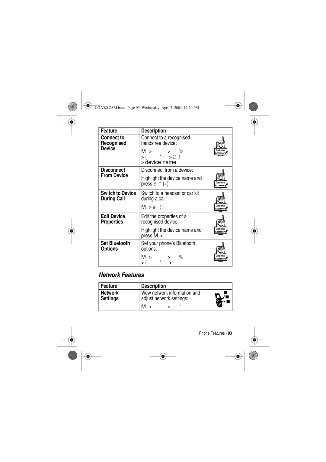 Motorola V80 manual Network Features 