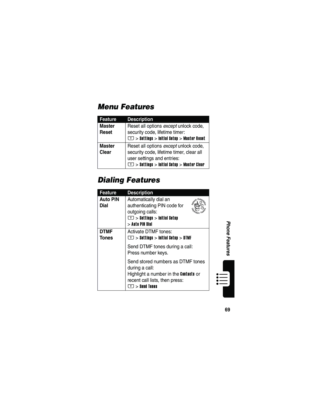 Motorola V810 manual Menu Features, Dialing Features 