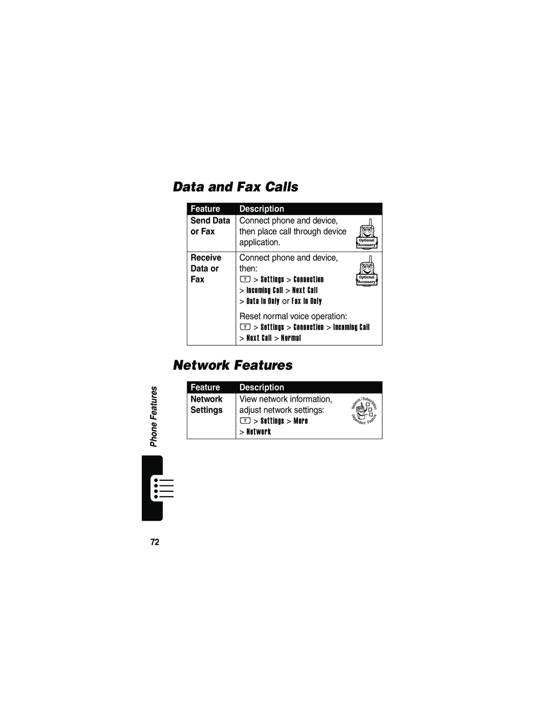 Motorola V810 manual Data and Fax Calls, Network Features 