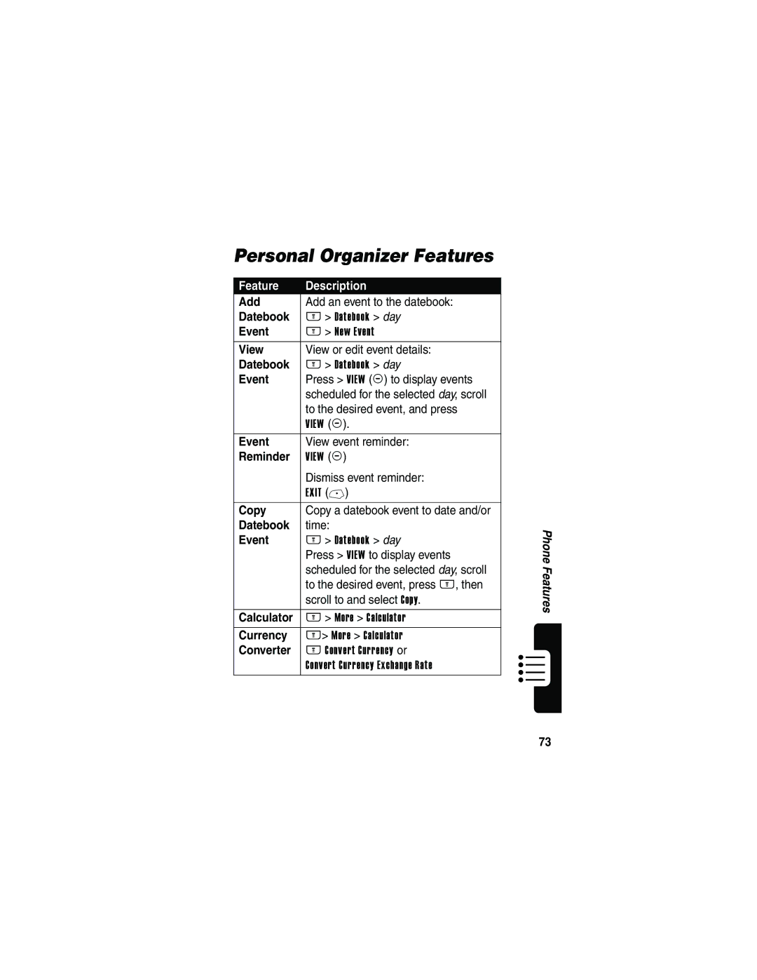 Motorola V810 manual Personal Organizer Features 