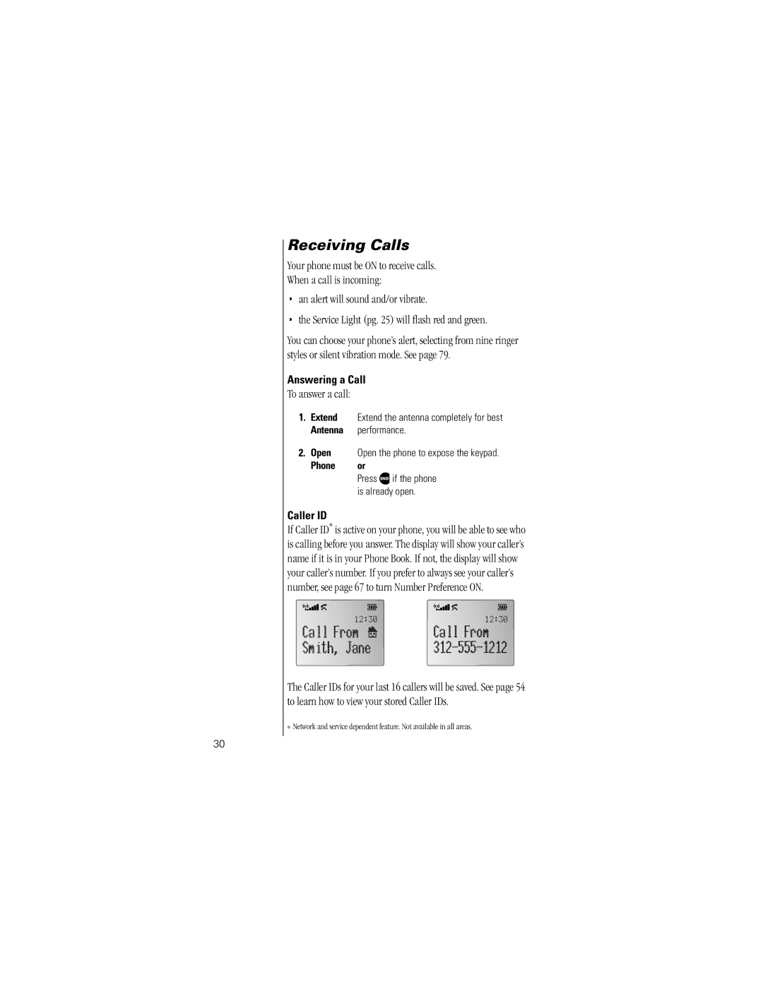 Motorola V8160 specifications Receiving Calls, To answer a call, Answering a Call, Caller ID, Phone or 