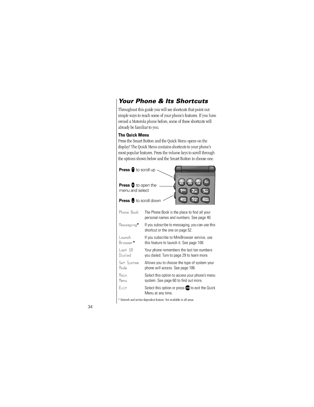 Motorola V8160 specifications Your Phone & Its Shortcuts, Quick Menu 