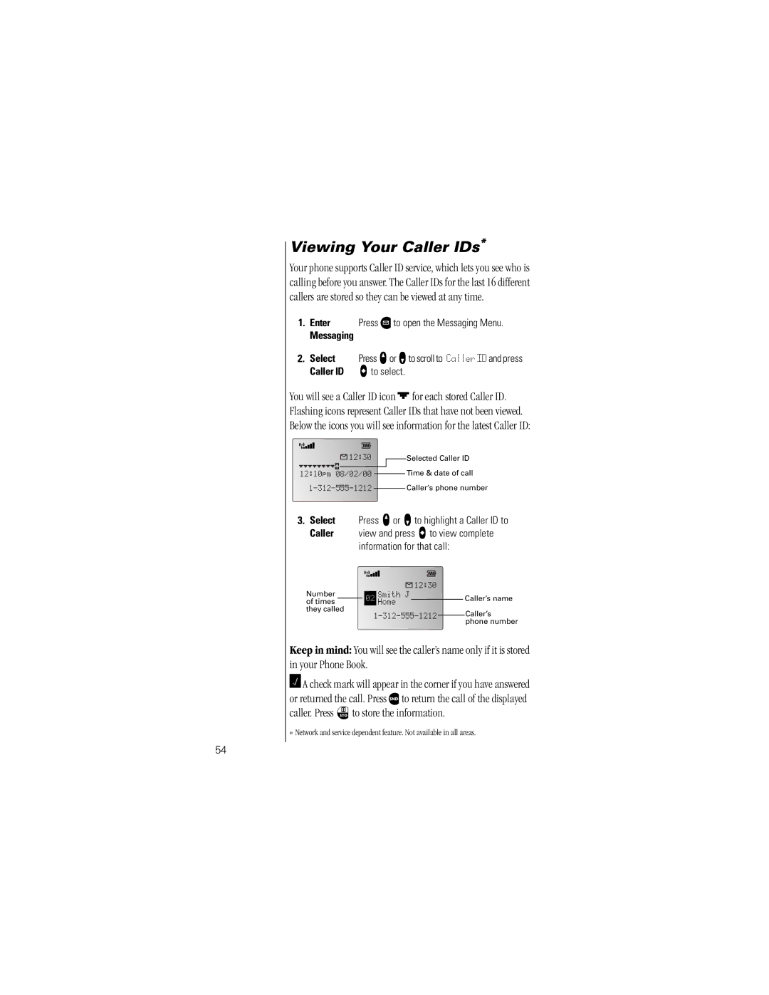 Motorola V8160 specifications Viewing Your Caller IDs, Messaging Select 