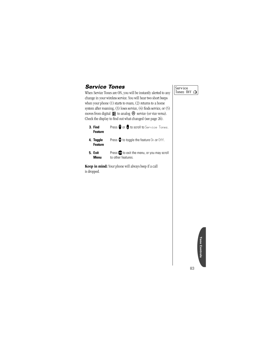 Motorola V8160 specifications Service Tones 