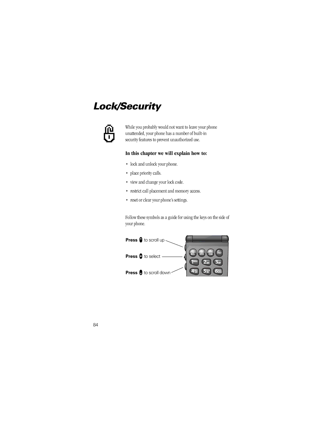 Motorola V8160 specifications Lock/Security 