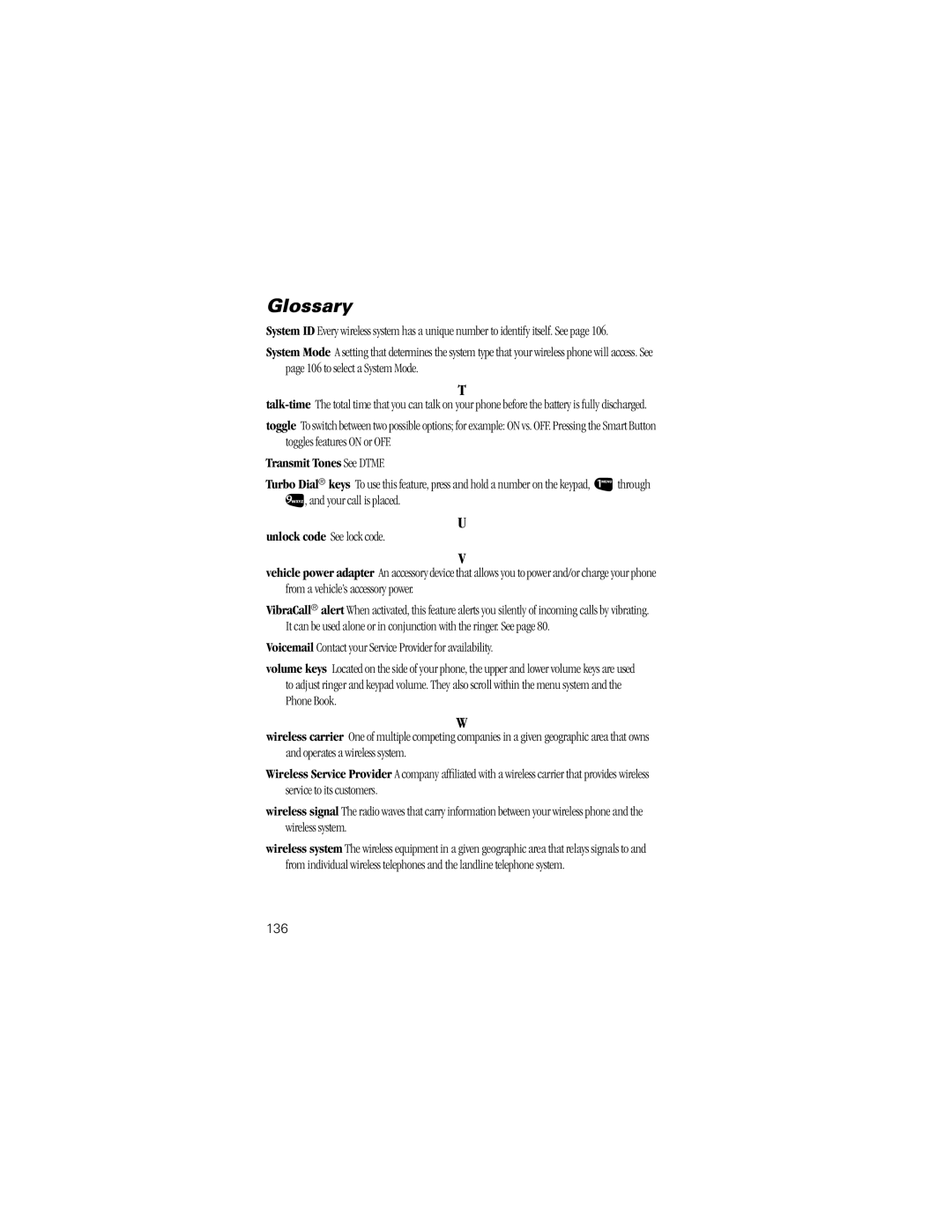 Motorola V8162 specifications Transmit Tones See Dtmf, 136 