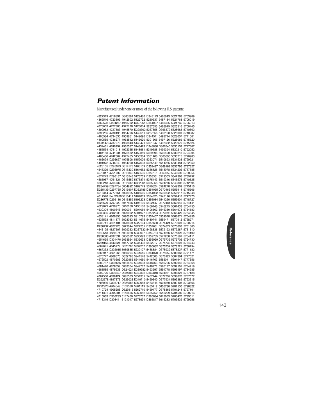 Motorola V8162 specifications Patent Information, 143 