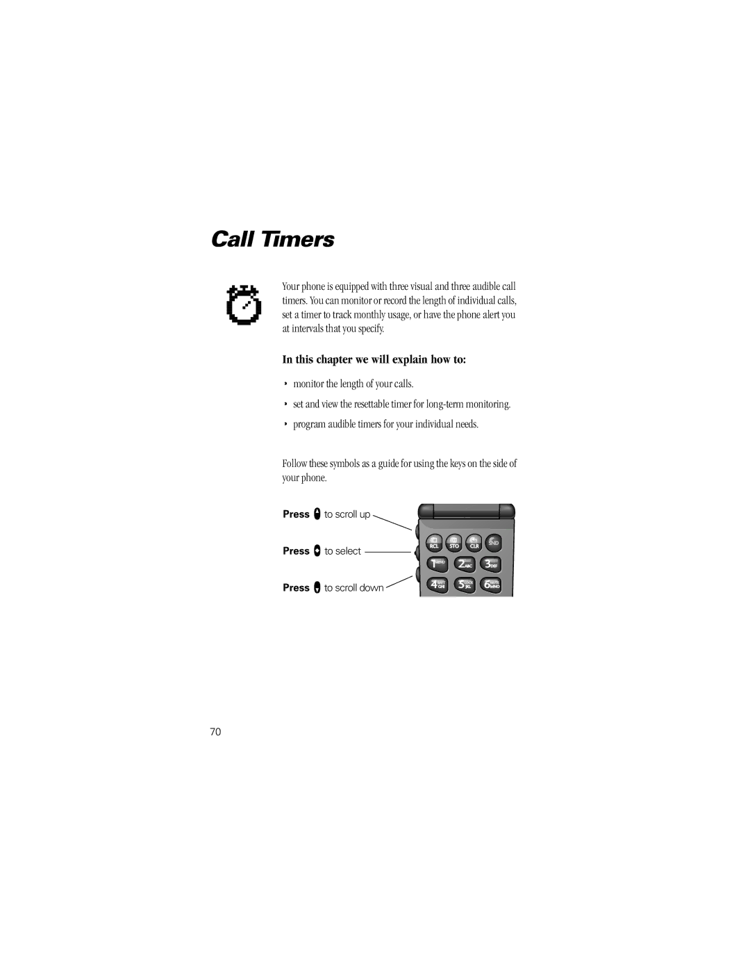 Motorola V8162 specifications Call Timers, Monitor the length of your calls 