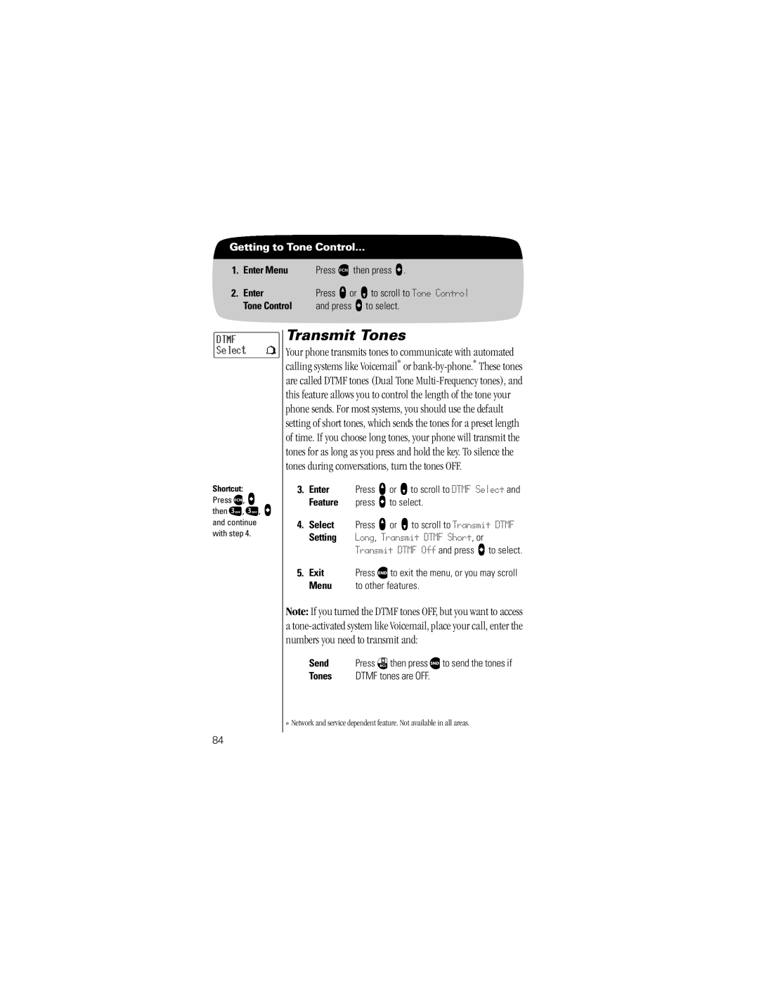 Motorola V8162 specifications Transmit Tones, Transmit Dtmf Off and press a to select 