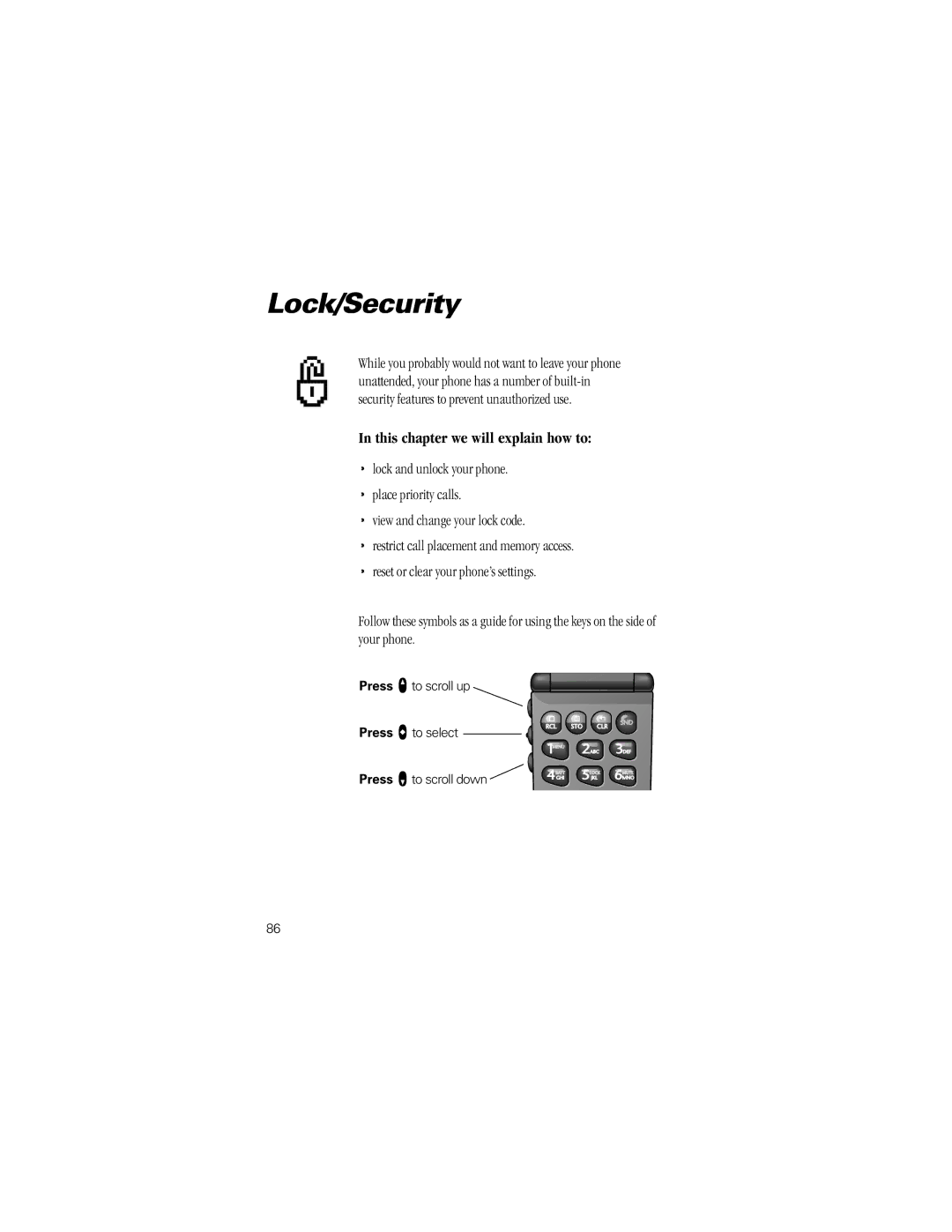 Motorola V8162 specifications Lock/Security 