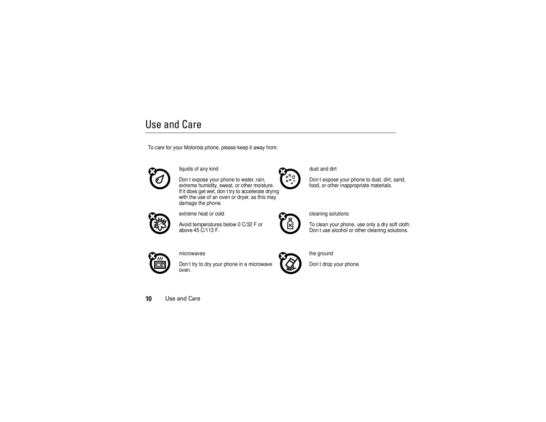 Motorola V9 manual Use and Care 