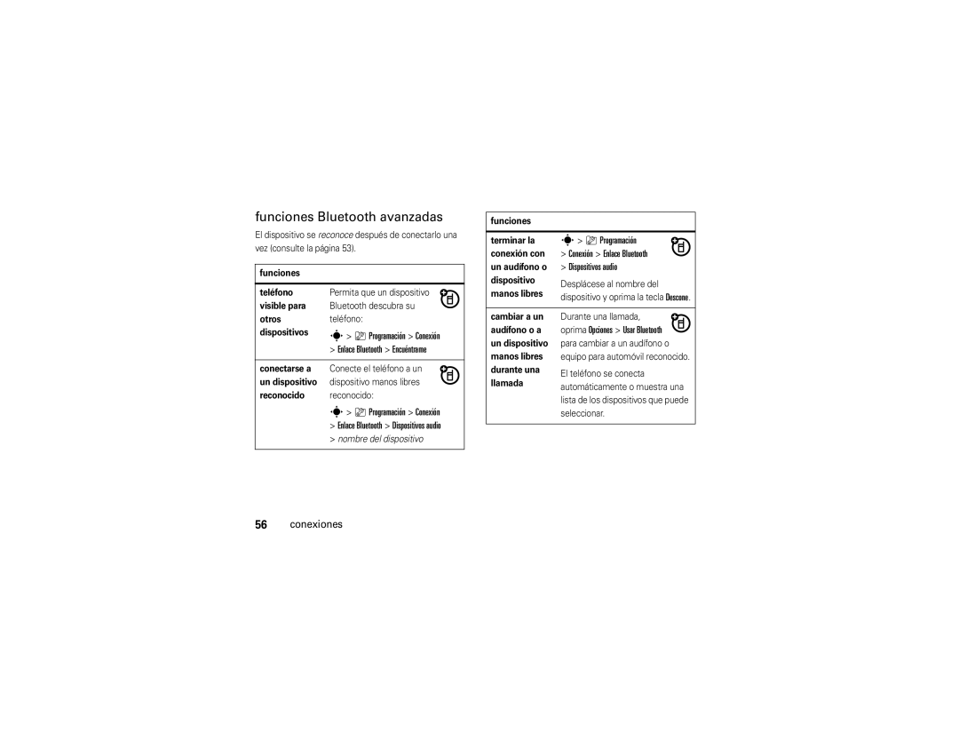 Motorola V9 manual Funciones Bluetooth avanzadas 