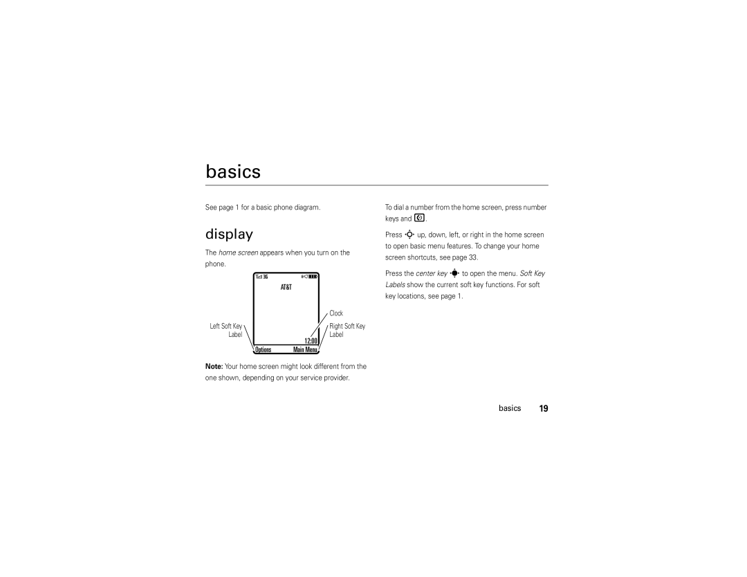 Motorola V9 manual Basics, Display, 1200, Options 