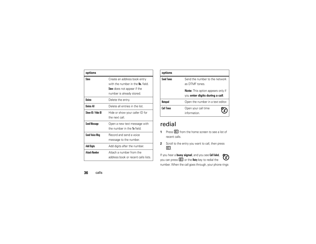 Motorola V9 manual Redial 