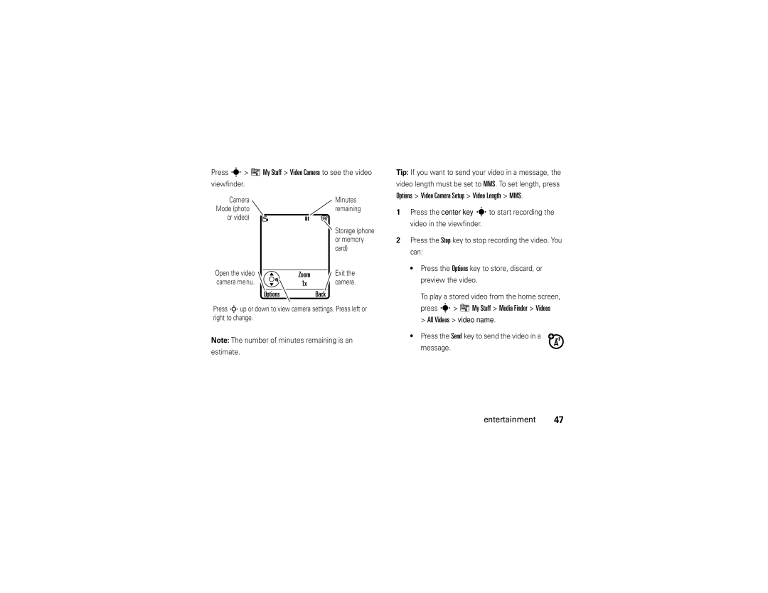 Motorola V9 manual OptionsBack, All Videos video name 