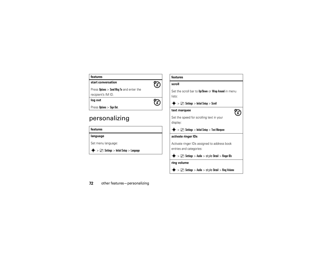 Motorola V9 manual Personalizing 