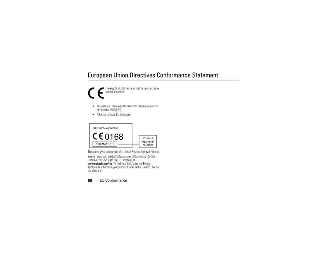 Motorola V9 manual European Union Directives Conformance Statement, EU Conformance 