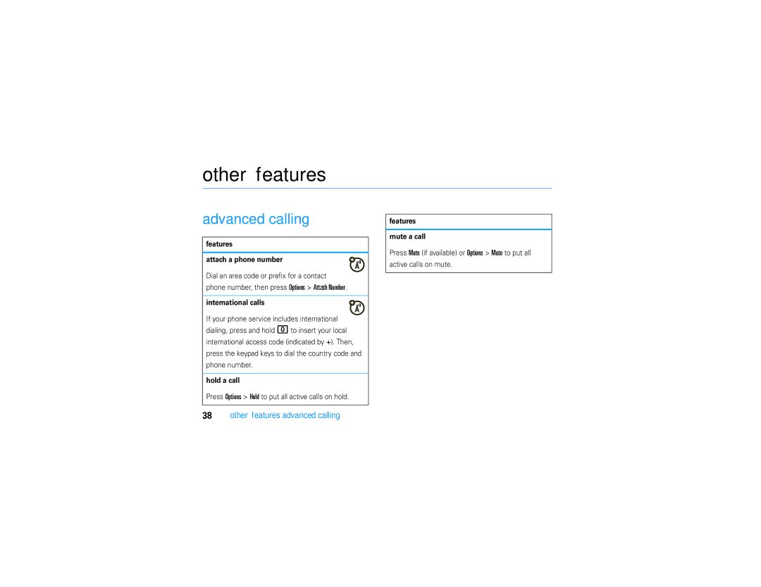 Motorola V9 manual Advanced calling, Other features-advanced calling 