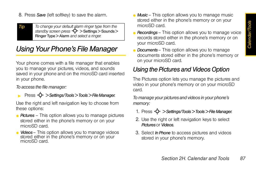 Motorola V950 manual Using Your Phone’s File Manager, Using the Pictures and Videos Option, To access the file manager 