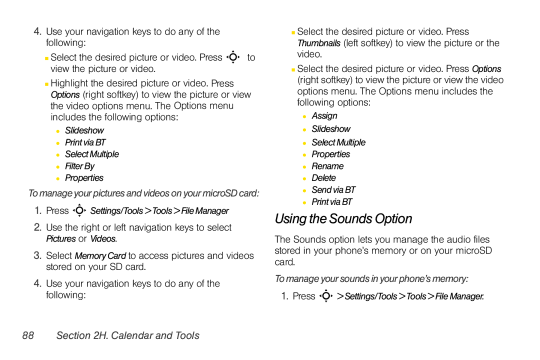 Motorola V950 manual Using the Sounds Option, To manage your sounds in your phone’s memory 