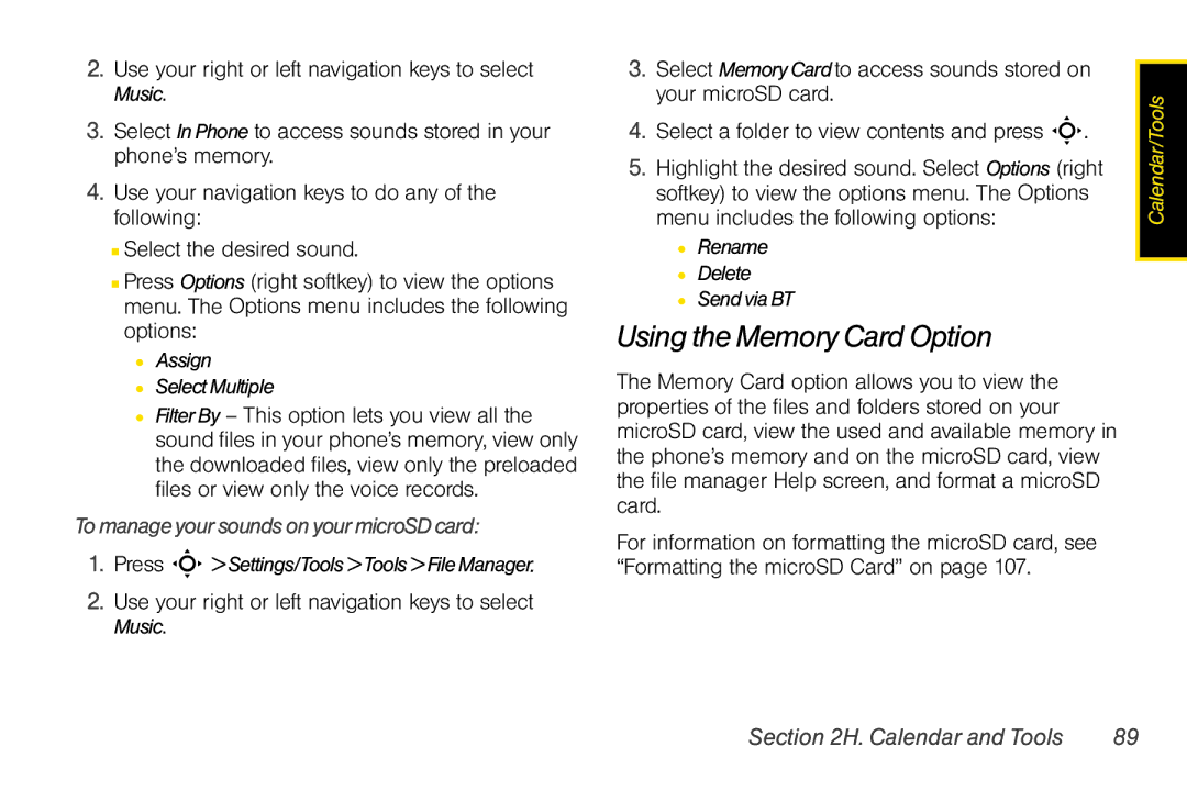 Motorola V950 manual Using the Memory Card Option, To manage your sounds on your microSD card, Assign Select Multiple 