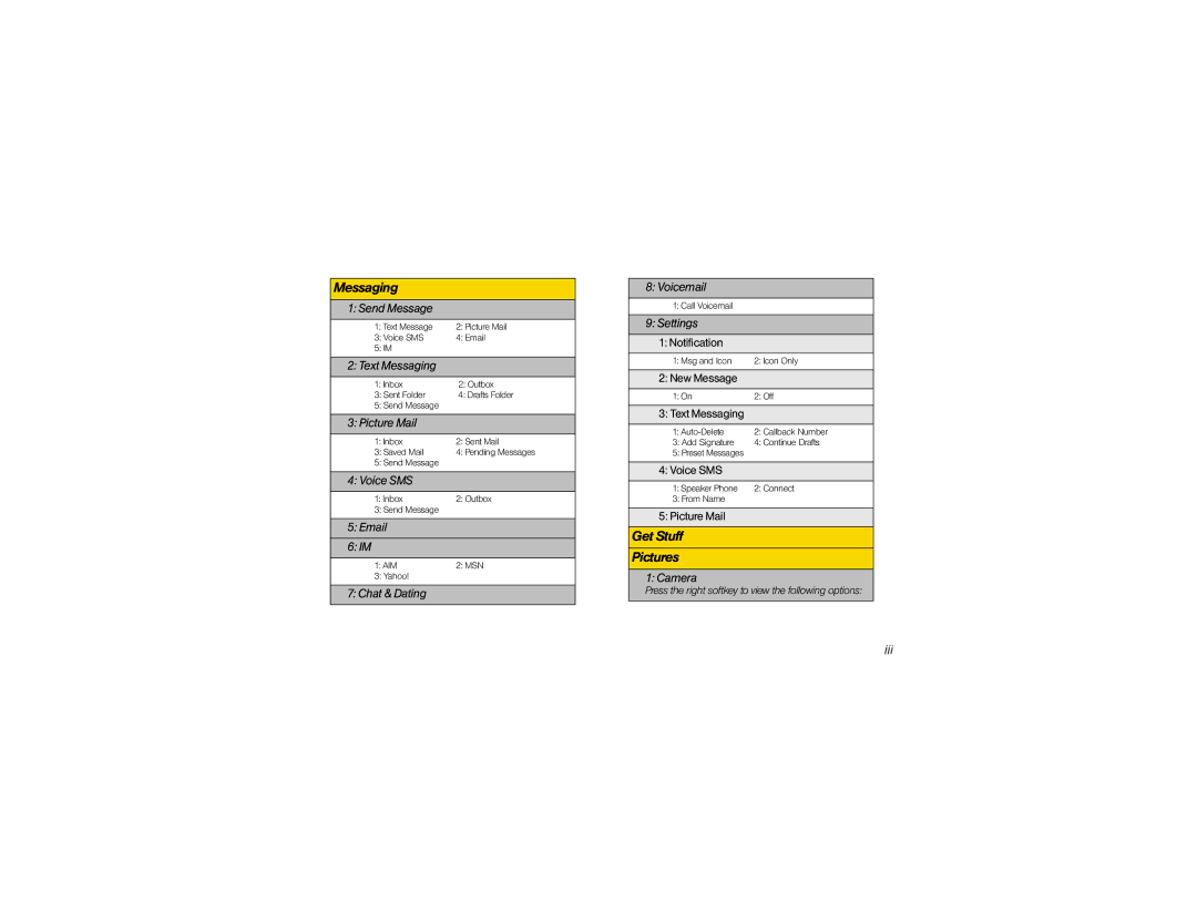 Motorola V950 manual Iii, Press the right softkey to view the following options 