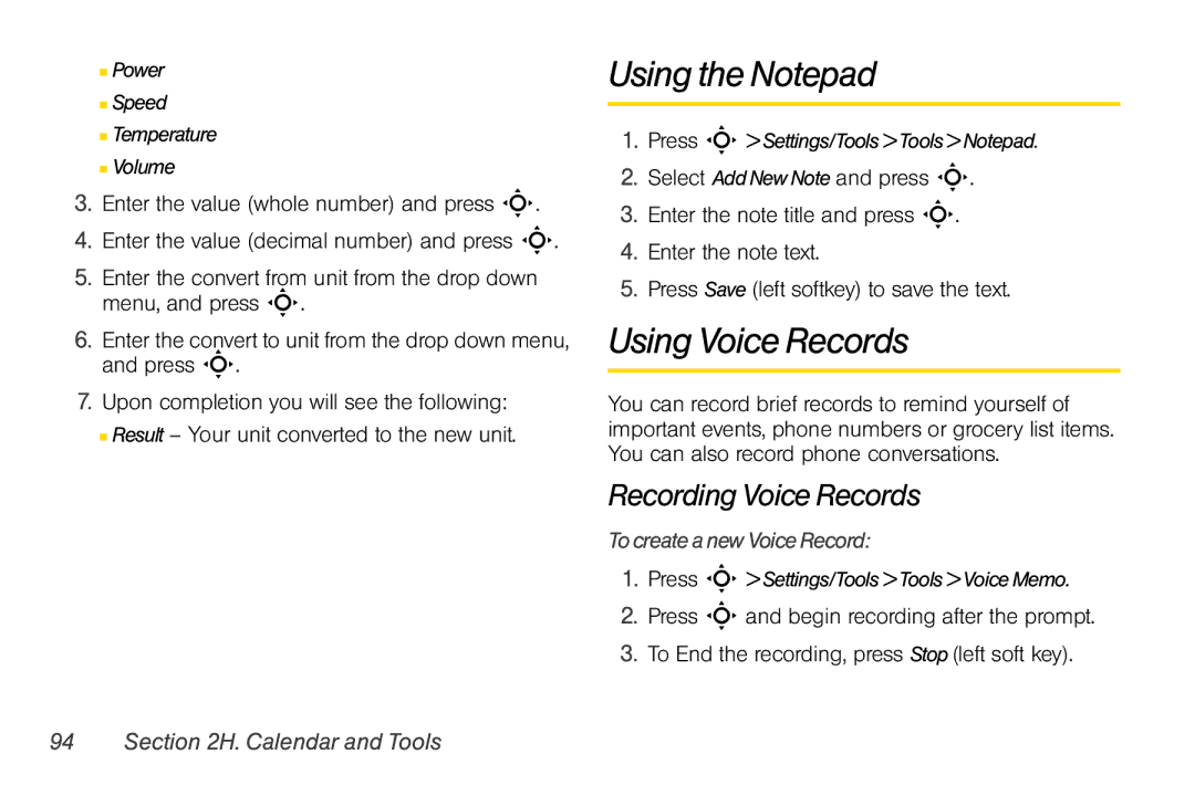 Motorola V950 manual Using the Notepad, Using Voice Records, Recording Voice Records, To create a new Voice Record 