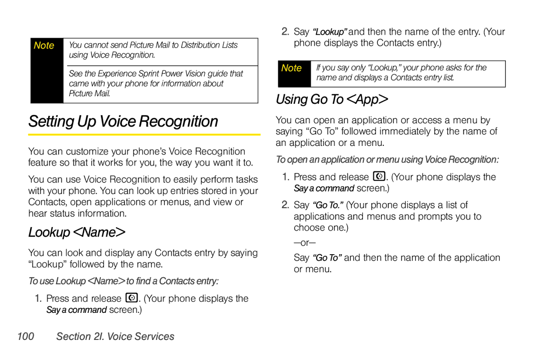 Motorola V950 manual Setting Up Voice Recognition, Using Go To App, Touse Lookup Name to find a Contacts entry 