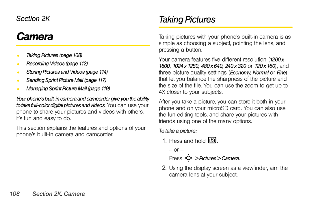 Motorola V950 manual Camera, Taking Pictures, To take a picture, Press and hold e 