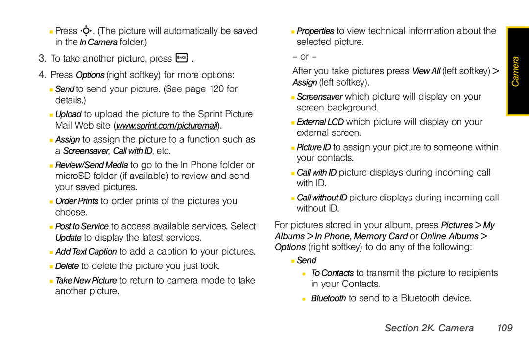 Motorola V950 manual Camera 109,  Send 