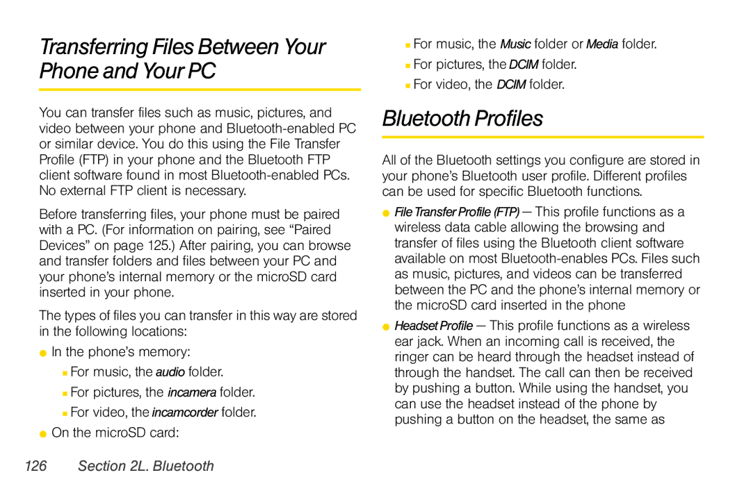 Motorola V950 manual Transferring Files Between Your Phone and Your PC, Bluetooth Profiles 