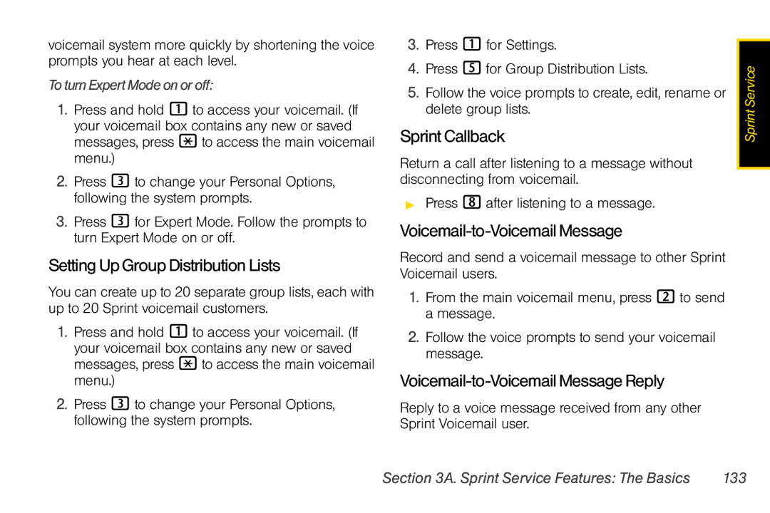 Motorola V950 manual SettingUpGroupDistribution Lists, SprintCallback, Voicemail-to-VoicemailMessage 