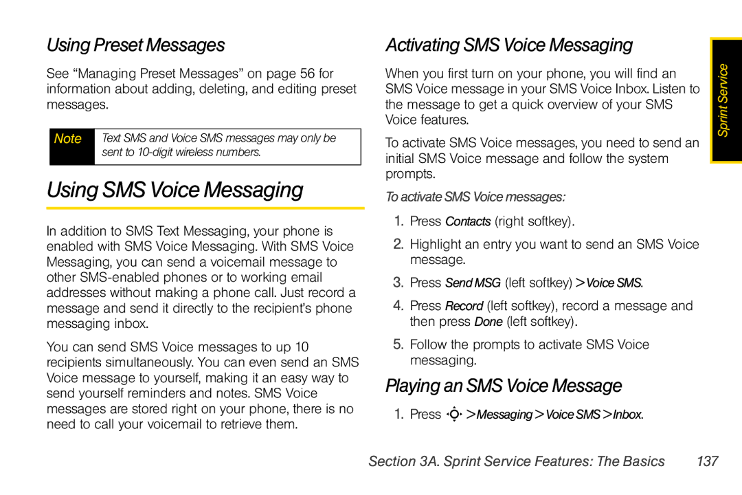 Motorola V950 manual Using SMS Voice Messaging, Using Preset Messages, Activating SMS Voice Messaging 