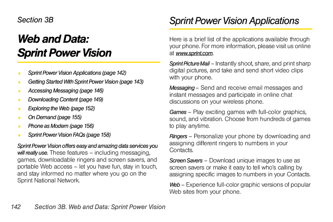 Motorola V950 Web and Data Sprint Power Vision, Sprint Power Vision Applications, Getting Started With Sprint Power Vision 