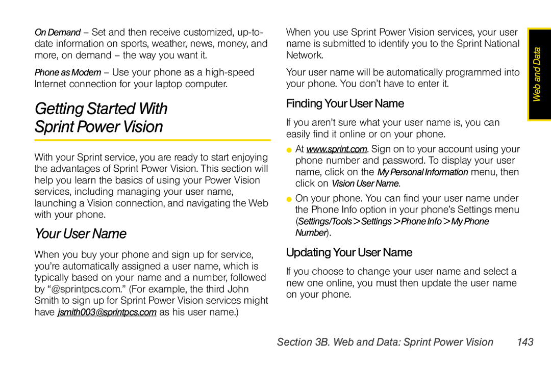 Motorola V950 manual Getting Started With Sprint Power Vision, Finding Your User Name, Updating Your User Name 