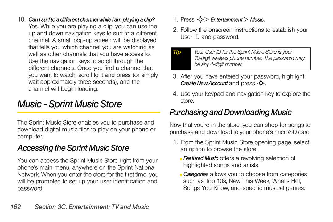 Motorola V950 manual Music Sprint Music Store, Accessing the Sprint Music Store, Purchasing and Downloading Music 