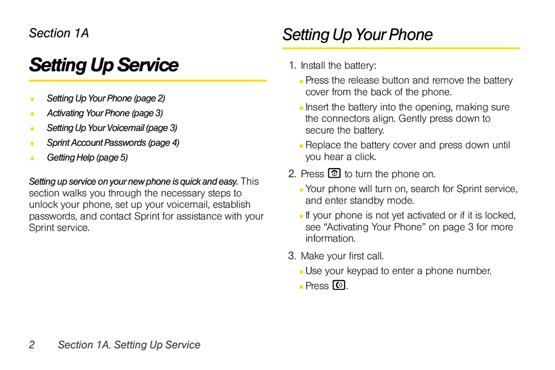 Motorola V950 manual Setting Up Service, Setting Up Your Phone, Setting up service on your newphone is quick and easy. This 