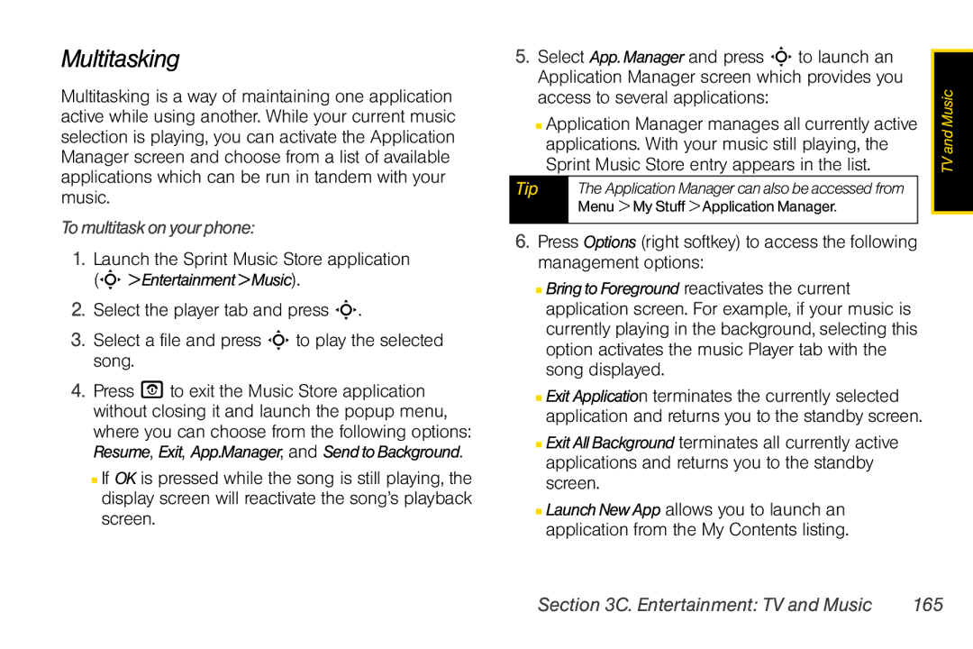 Motorola V950 manual Multitasking, To multitask on your phone, Entertainment TV and Music 165 