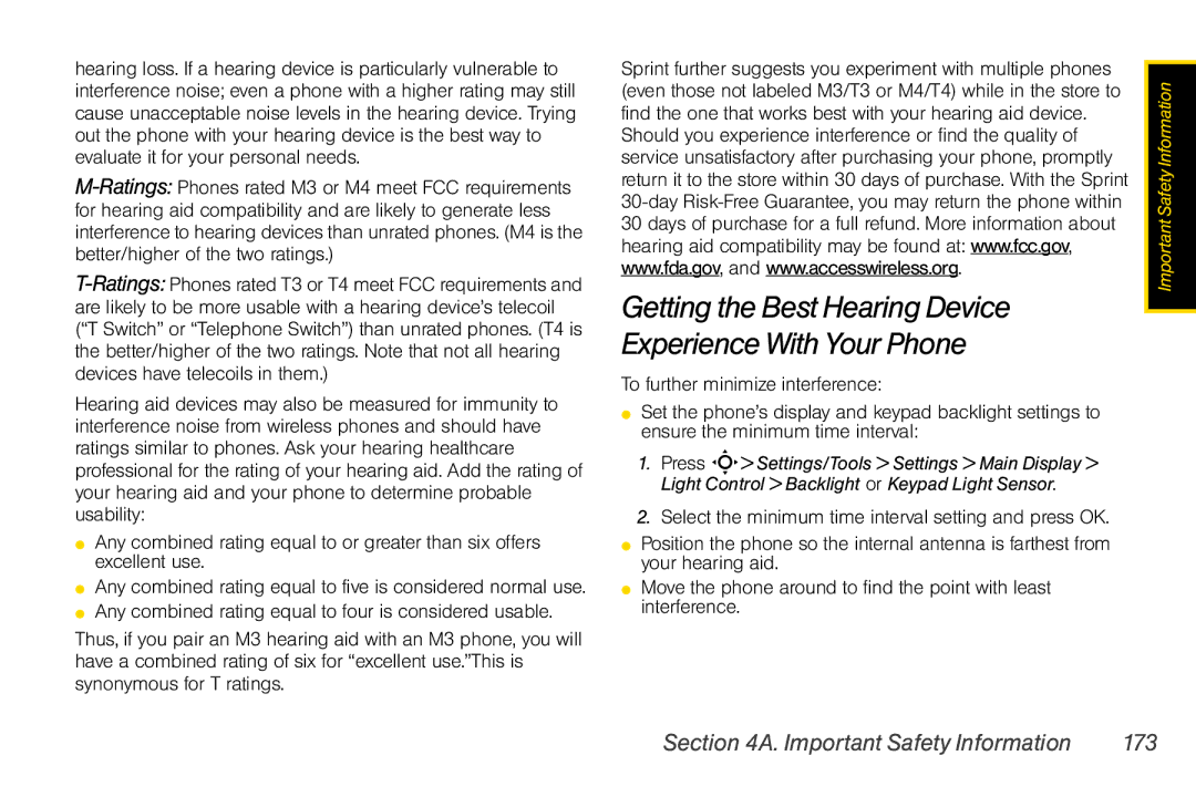 Motorola V950 manual Getting the Best Hearing Device Experience With Your Phone, Important Safety Information 173 