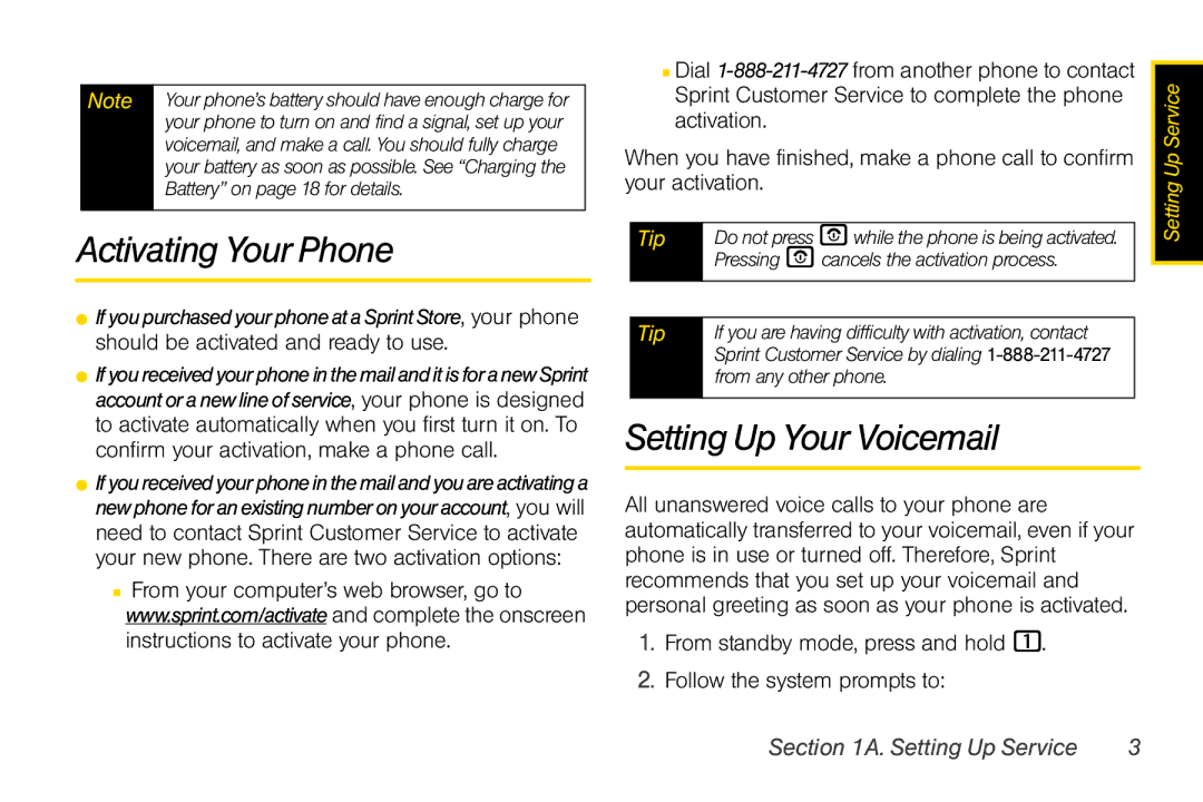 Motorola V950 manual Activating Your Phone, Setting Up Your Voicemail 