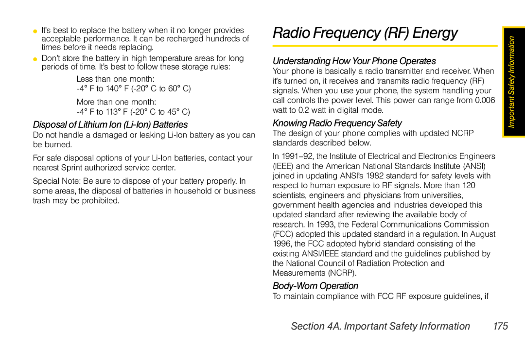 Motorola V950 manual Radio Frequency RF Energy, Important Safety Information 175 