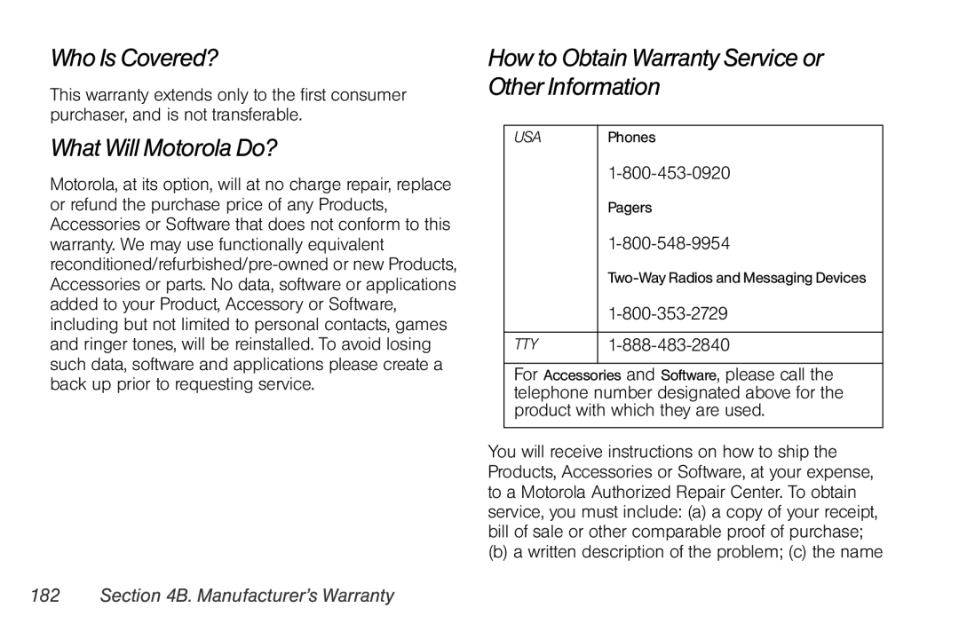 Motorola V950 manual Who Is Covered?, What Will Motorola Do?, How to Obtain Warranty Service or Other Information 