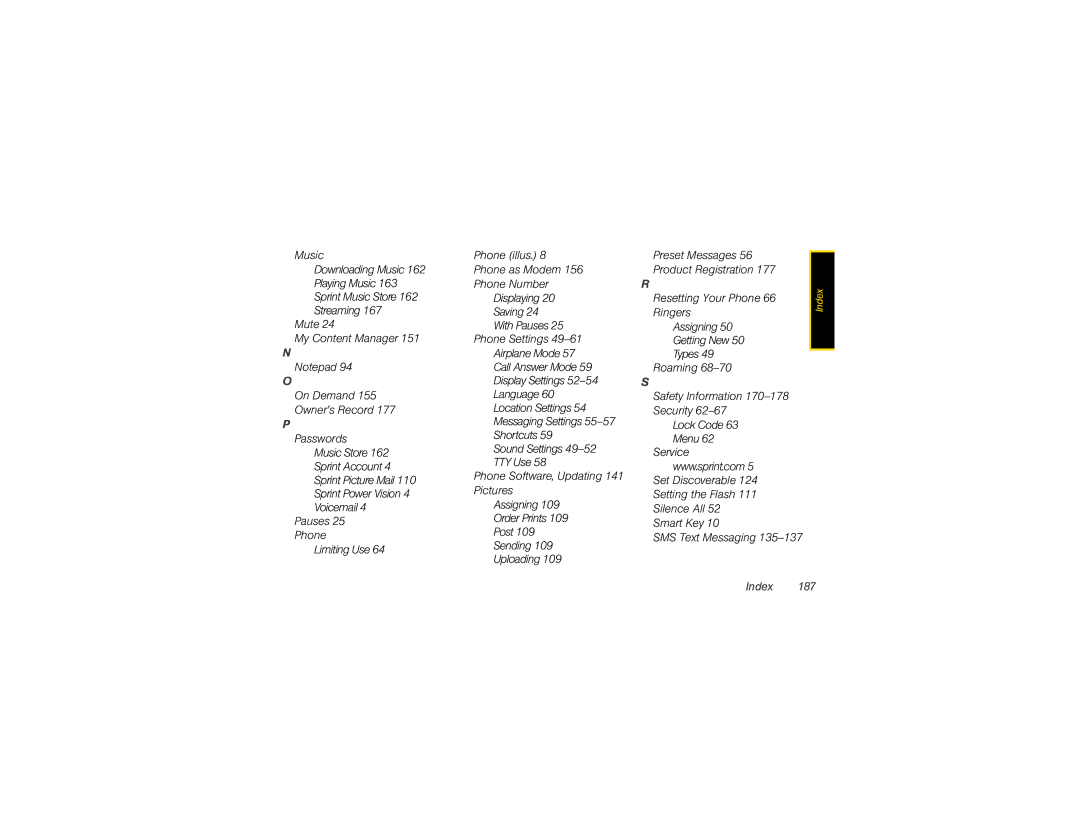 Motorola V950 manual Index 