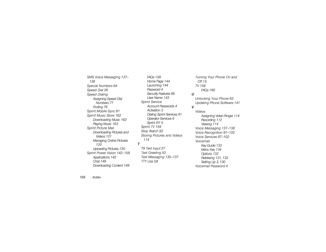 Motorola V950 manual Index 