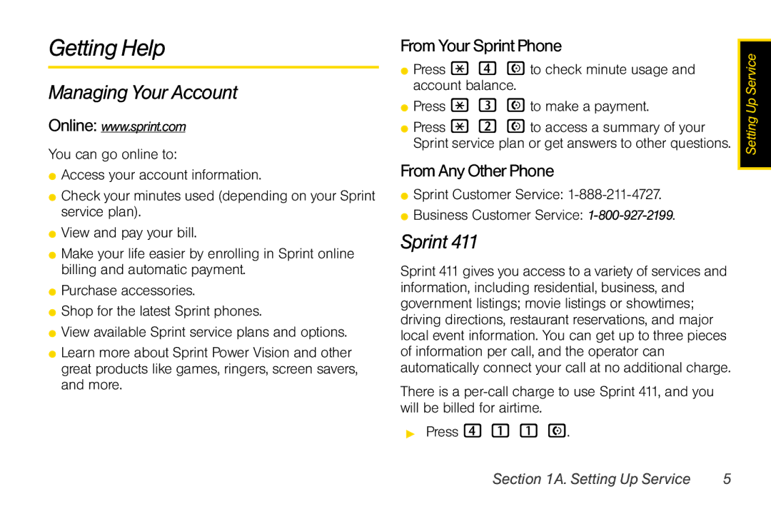 Motorola V950 manual Getting Help, Managing Your Account, FromYourSprintPhone, FromAnyOtherPhone 